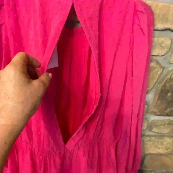 Allison Women's Mini Dress Hot Pink Swiss dot long sleeve ruffles sheer large - Picture 16 of 16